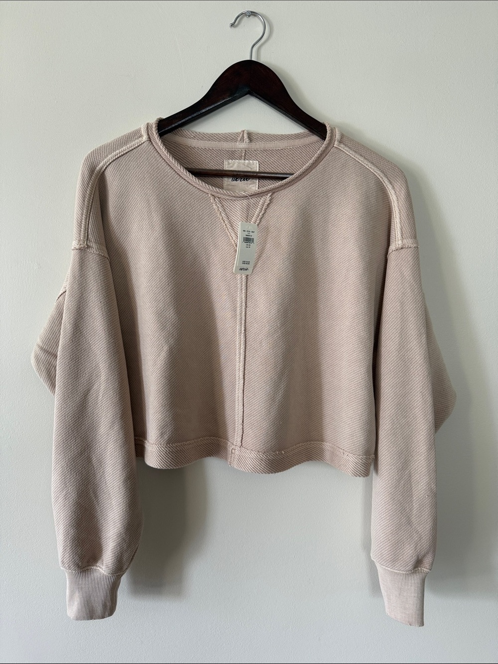 NWT Aerie Women’s Cropped Crewneck Sweatshirt Tan Beige XS NEW